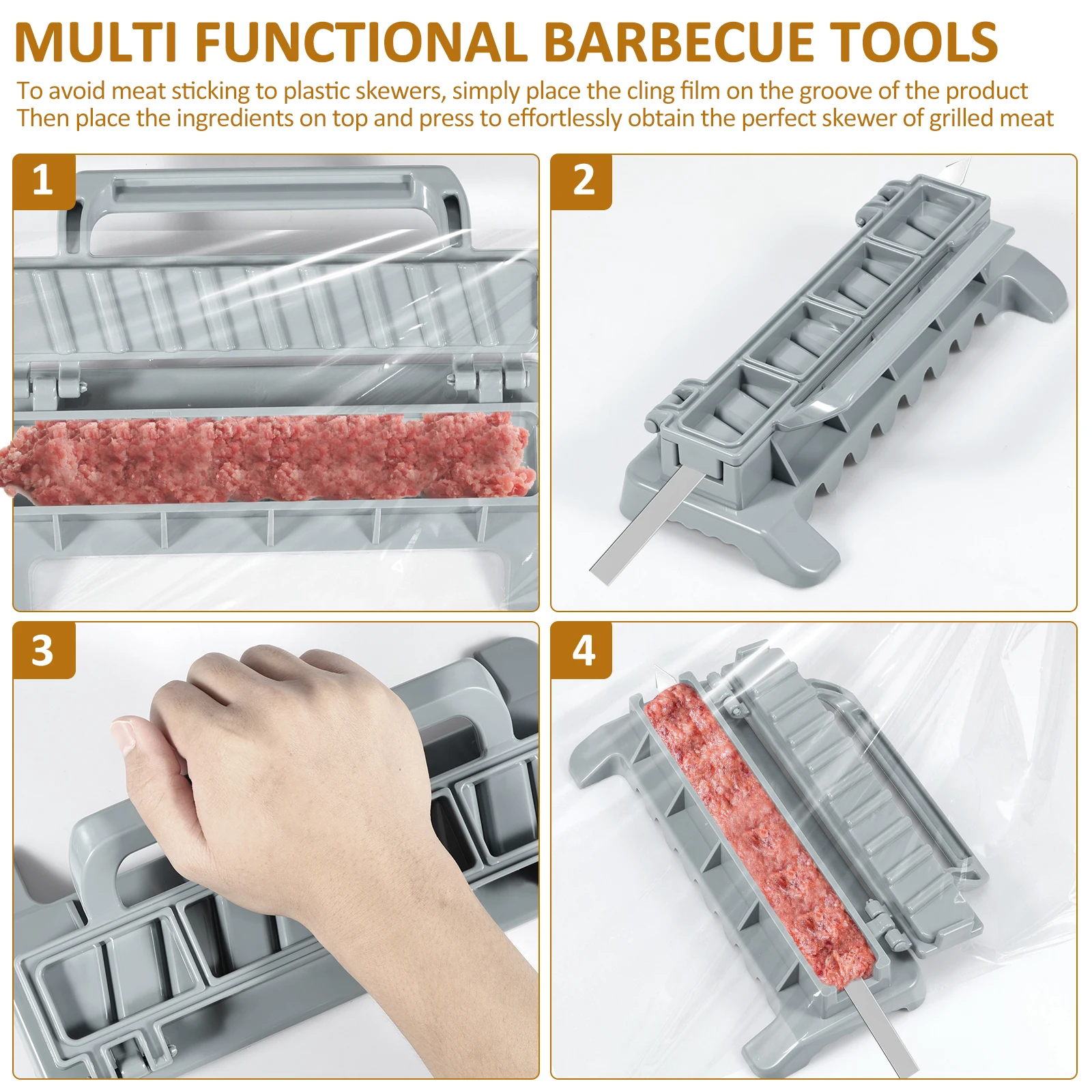 Kebab Maker, Easy Kebab Maker Press Machine, Barbecue Skewer Maker, Grill Reusable Manual BBQ Kebab Mould Utensils