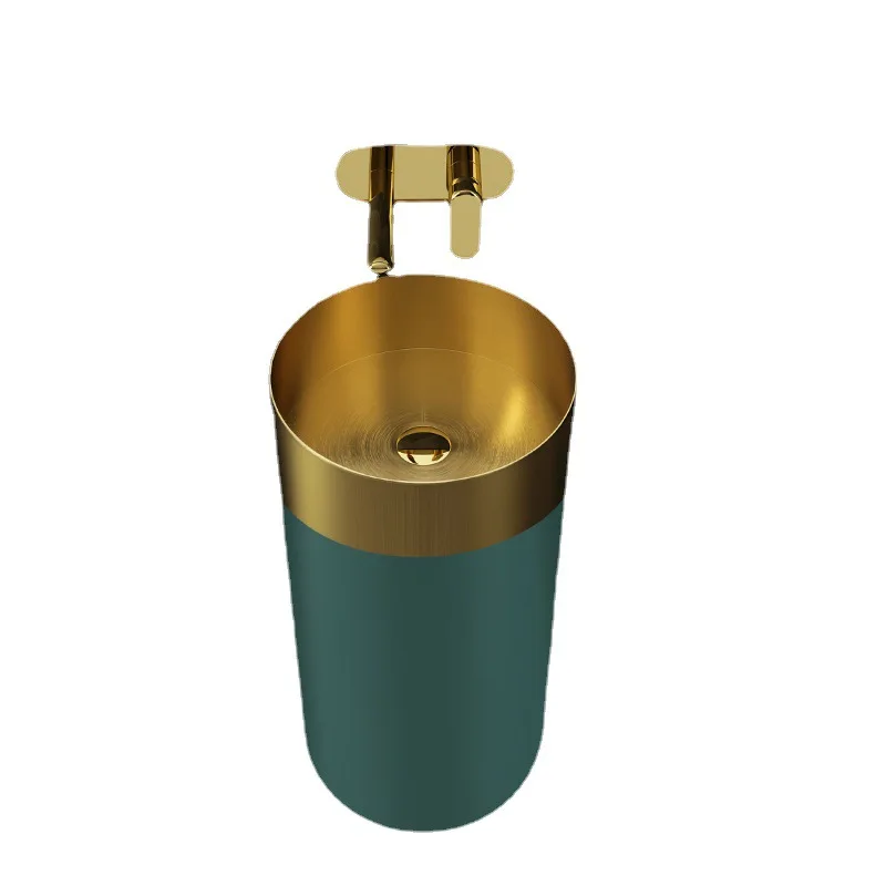 

Stainless steel column basin wash basin dark green simple integrated floor wash basin