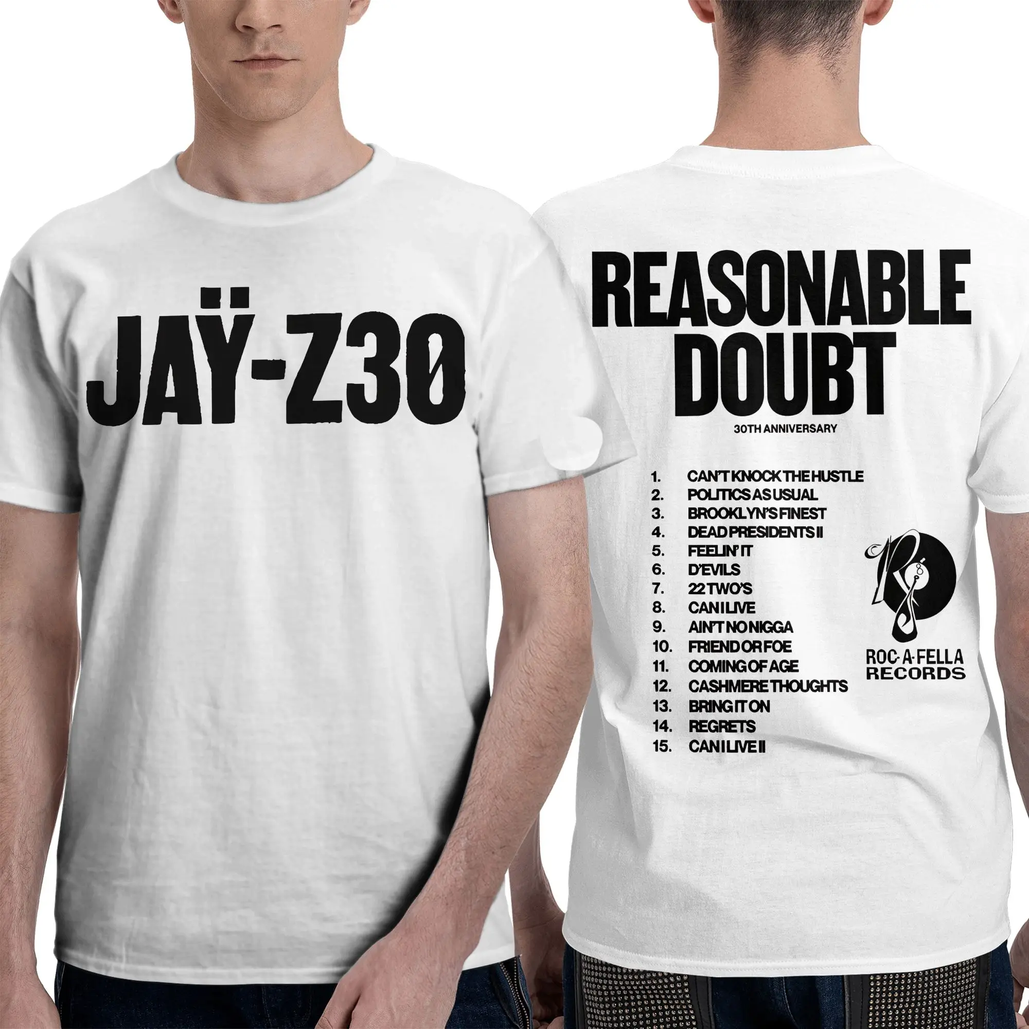 Printed Jay Z 30th Reasonable Doubt 25th Blueprint JAŸ-Z 30 Tour  T Shirt for Men Women  Pure Cotton T-shirts Short Sleeve Tops
