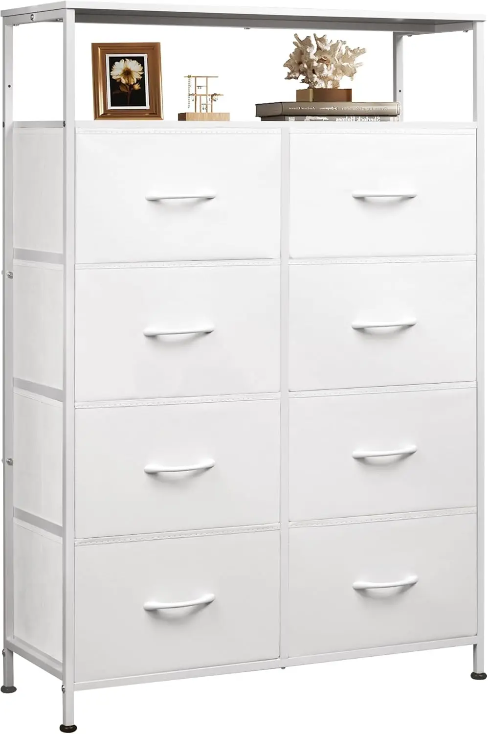 

Tall Fabric Storage Dresser 8 Drawer Chest Tower for Bedroom Closet Living Room and Hallway White