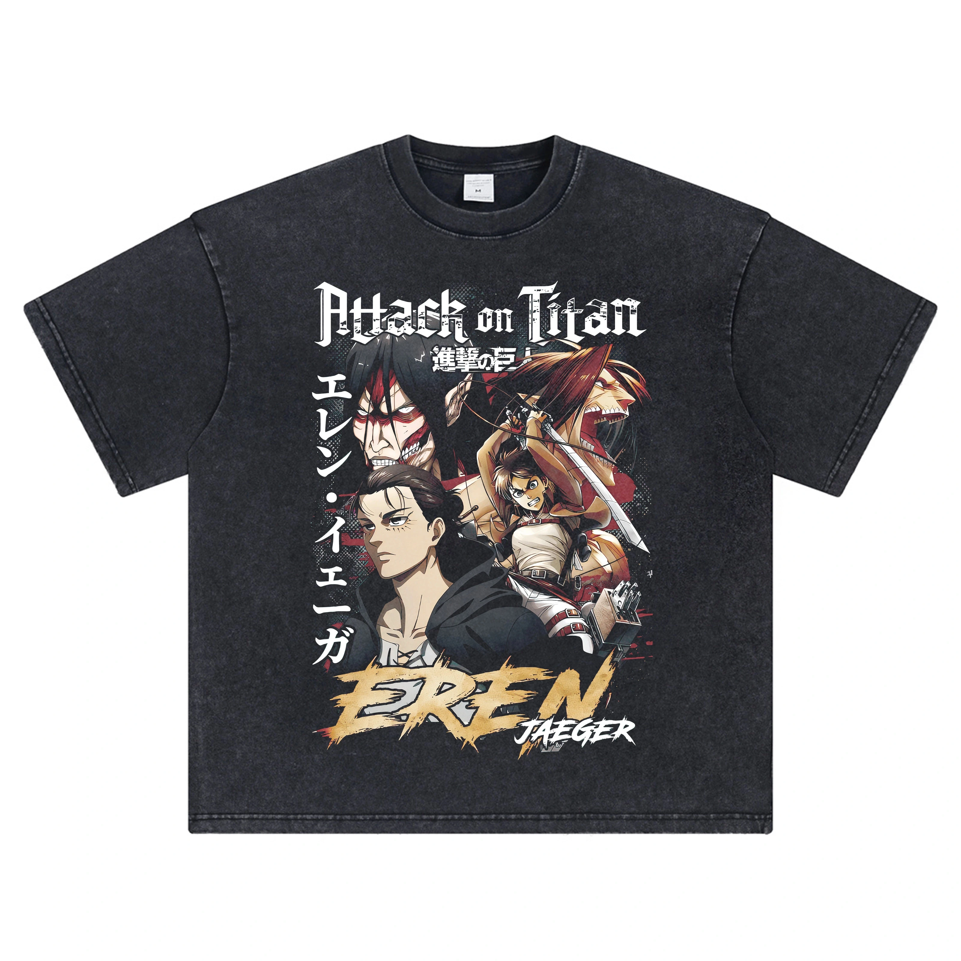 

Attack on Titan Anime Men's T Shirts Vintage Washed Short Sleeved Tees Summer Women's Vintage Oversized Y2k Clothes Street Tops