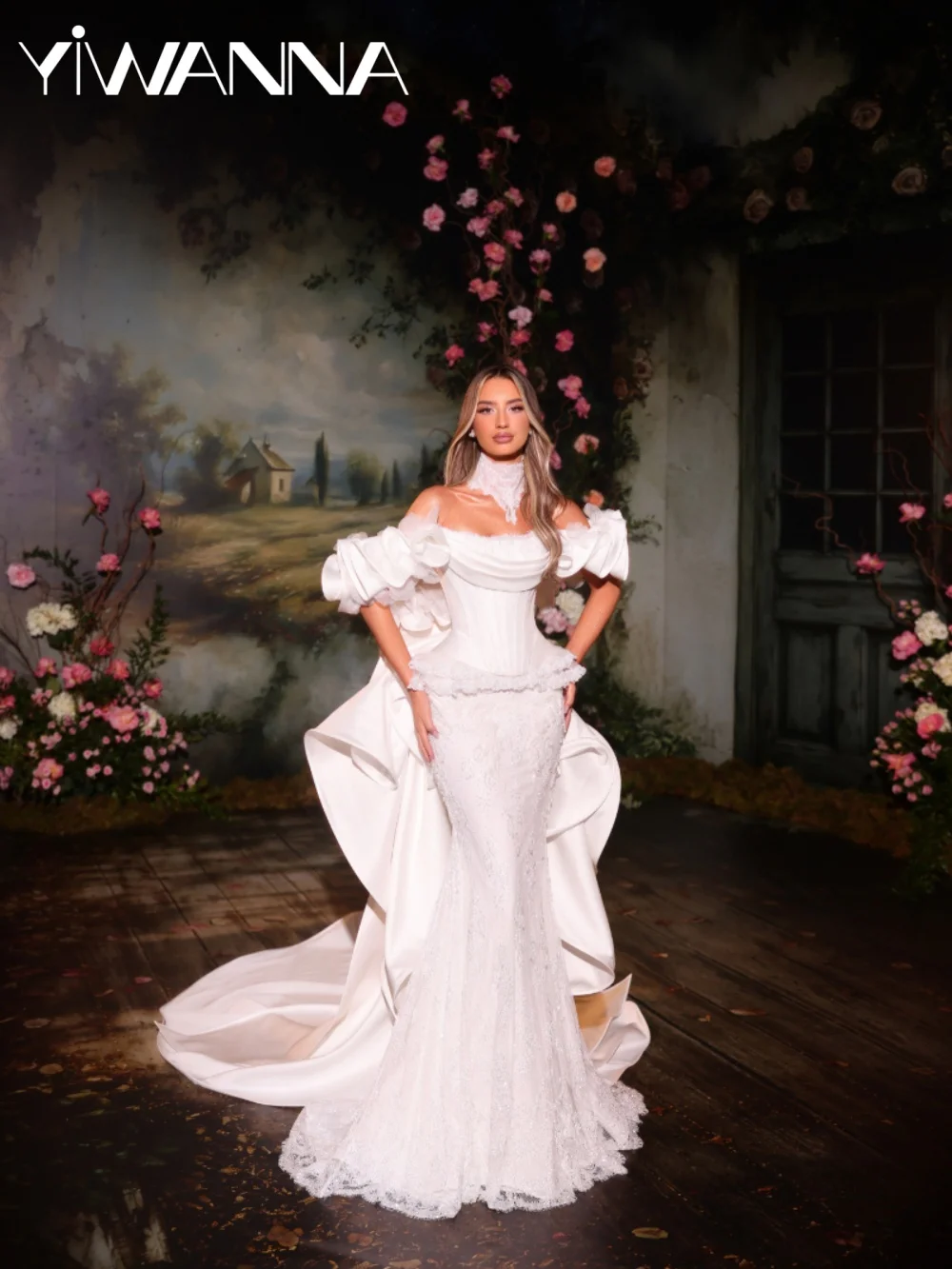 

Ruffled Detachable Train Beaded Wedding Dress Lace Corset Elegant Mermaid Bridal Gown Customized Long Opulent Dresses For Bride