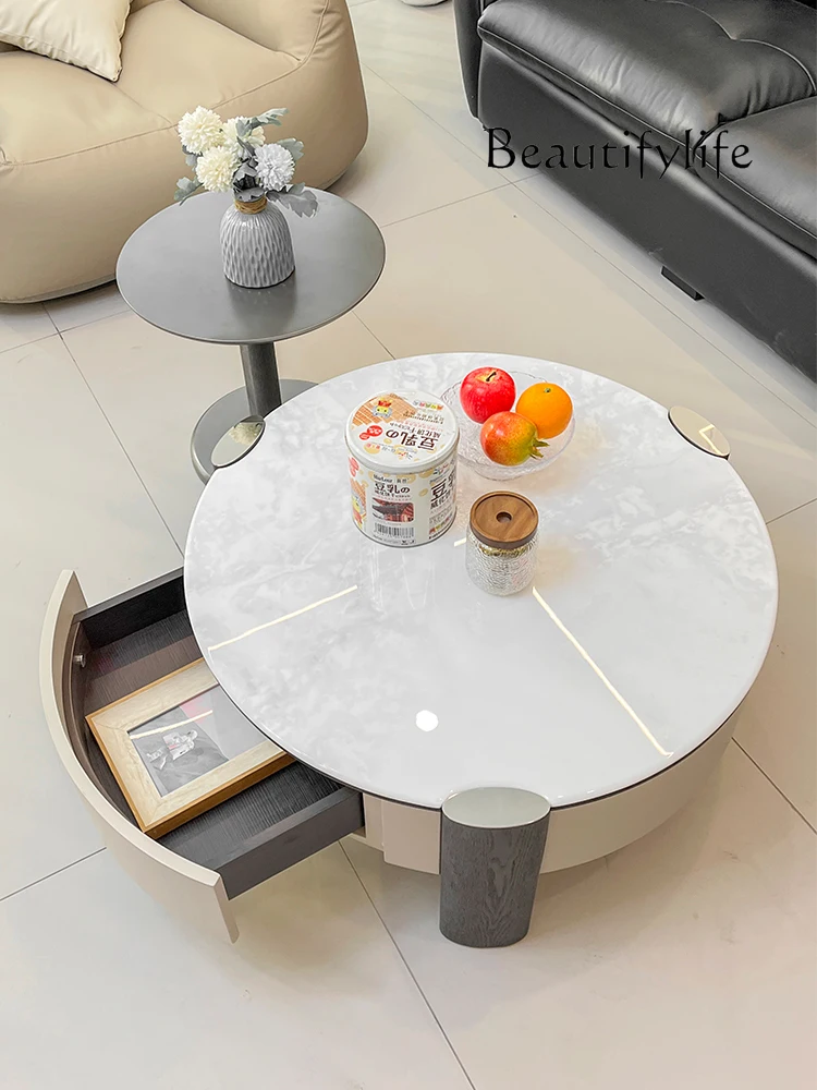 Round Tea Table Combination Modern Simple Living Room Home Small Apartment Italian Light Luxury Microlite Tea Table