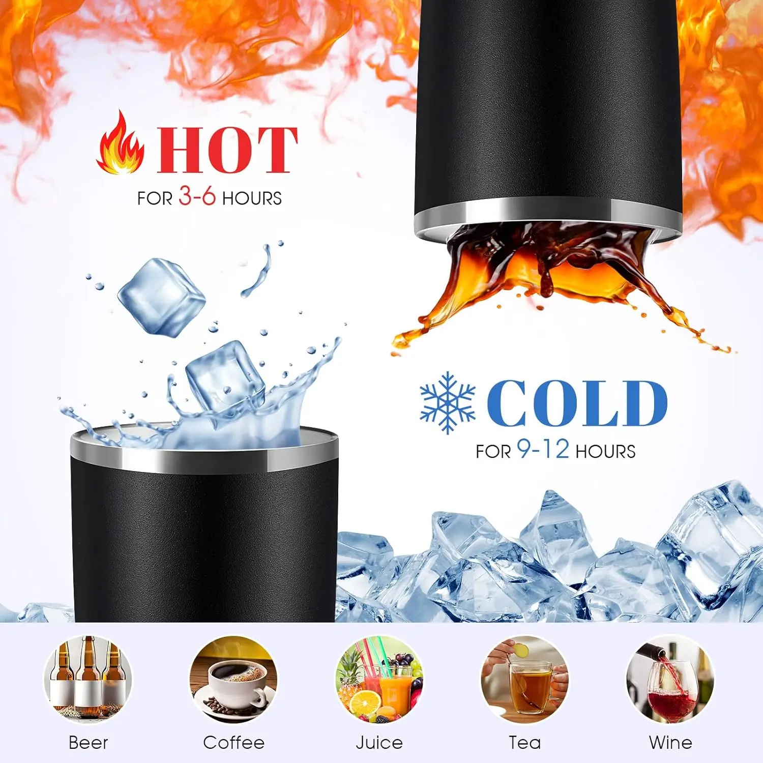 25 عبوة من أكواب الفولاذ المقاوم للصدأ سعة 20 أونصة، كوب سفر معزول بجدار مزدوج مع غطاء (أسود) #5