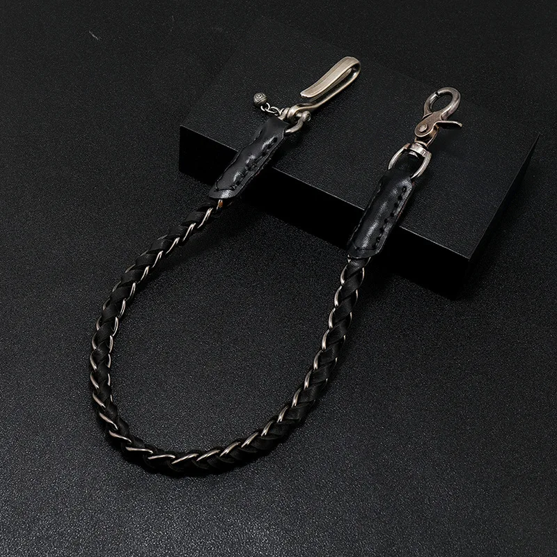 Classic Punk Style Genuine Leather Biker Keychain Jeans Chain Handmade Wallet Chain Waist Chain Men\'s Rock Clothing Accessories