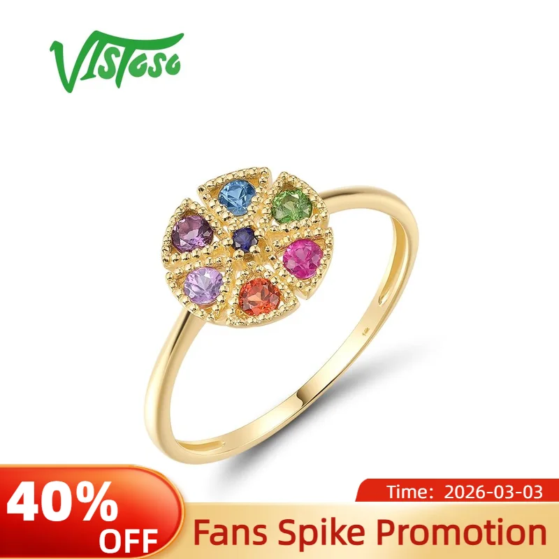 

VISTOSO Authentic 14K 585 Yellow Gold Ring For Women Sparkling Mixed Color Rainbow Exquisite Wedding Anniversary Fine Jewelry