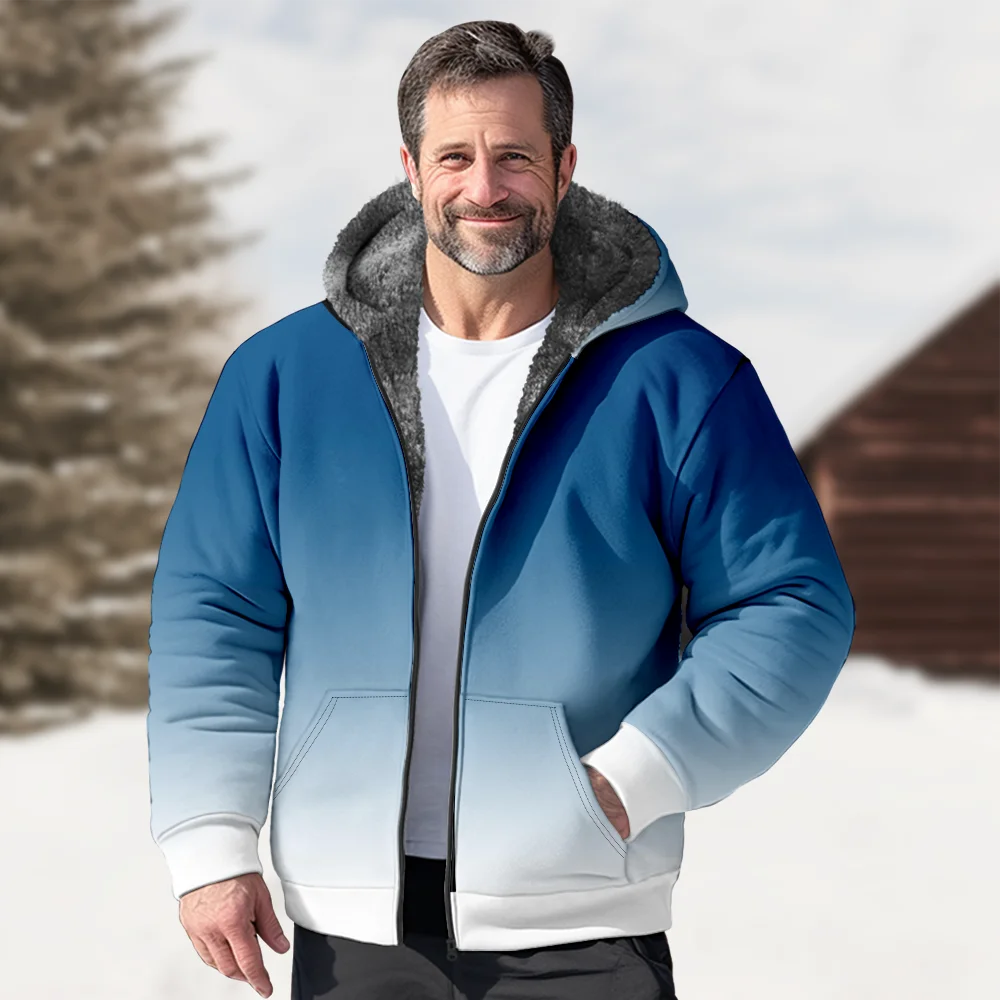 Men's Winter Jackets Coats,Blue Gradient Pattern Cotton Clothes Overcoat Insulation Outdoor Daily