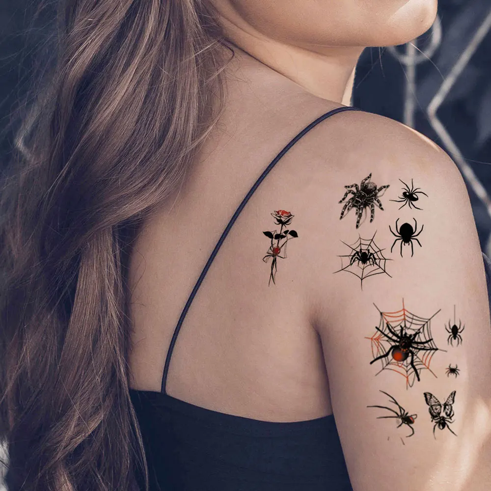 30pcs Spider Web Tattoo Stickers For Halloween Party Waterproof Halloween Temporary Tattoos For Kids Women Men Face Body Makeup
