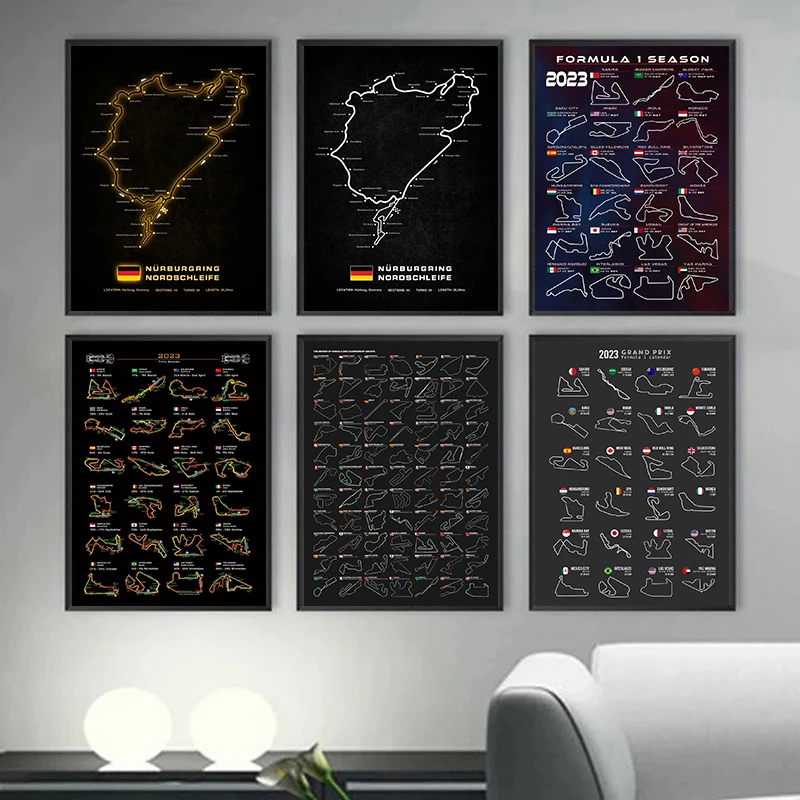 Modern Formula 1 Circuit History Poster Canvas Painting  Wall Art Picture for Living Room Home Cuadros room decor