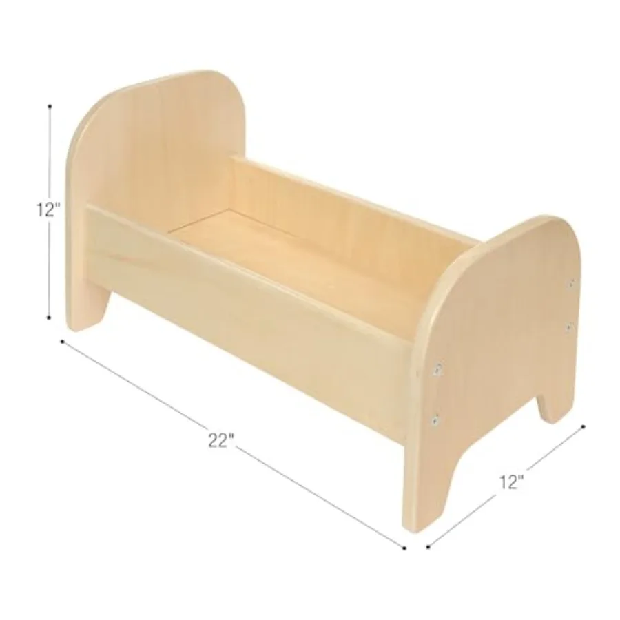 Houten babypop 22"L x 12"B x 12"H Bed Speelmeubilair, Natuurlijke afwerking, Geschikt voor pop tot 22 inch, kleuterschool, kinderspeelgoed