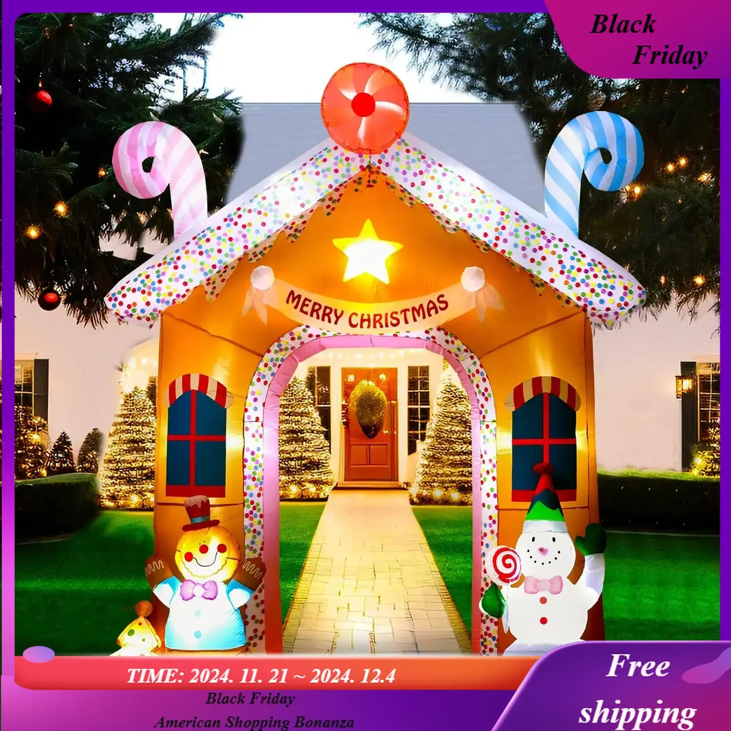 Christmas Inflatables Yard Decorations Outdoor, Christmas Inflatable Archway with Gingerbread Man and Snowman,