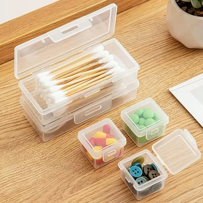 Portable Travel Medicine Box Jewelry Case Dental Floss Cotton Pad Holder Clear Plastic 2 Pcs Small Storage Organizer