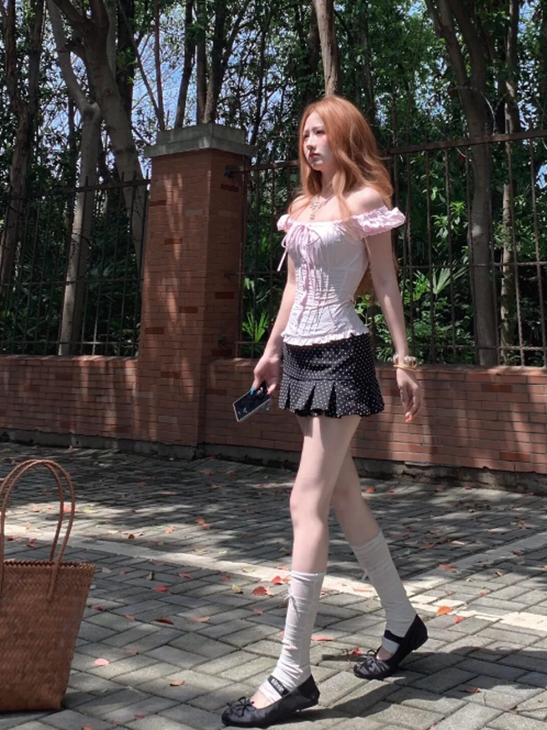 

2026 Summer Sweet One-Shoulder Polka Dot Short Skirt Two-Piece Set Gentle Style Comfortable Cotton Blend Fashionable Women's ...