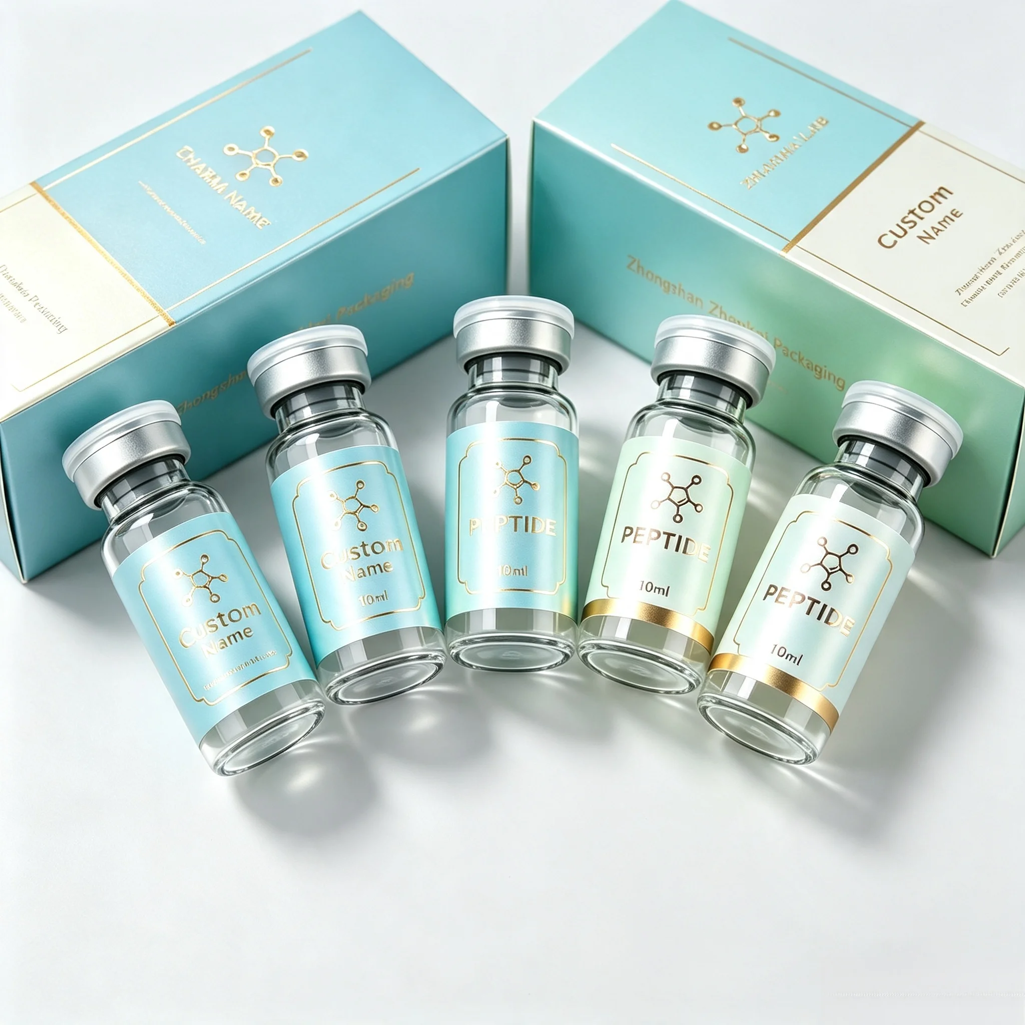 Customized Peptide Packaging Kit Matching Stickers Color Boxes For 3ml 5ml 10ml Injection Vials Skincare Fitness Tags