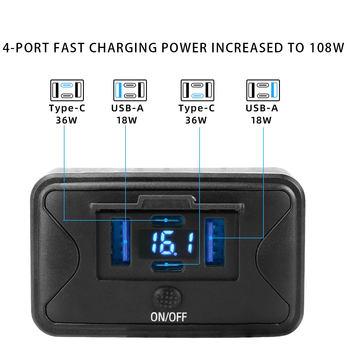 108W 4-Port 12V RV USB Panel,  - đánh giá và giá Car Accessories Thailand