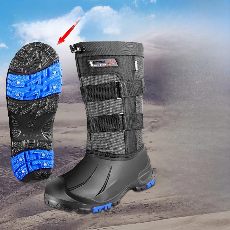 new-men's-fishing-shoes-waterproof-non-slip-thick-warm-winter-snow-boots-outdoor-high-tube-boots-with-nails-for-beach-and-str