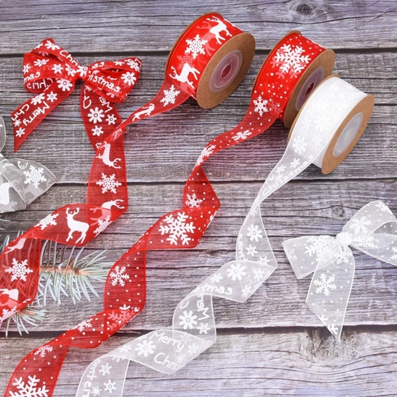 36Yard Christmas Themed Polyester Ribbons for Bows Making, Christmas Wreath, Candy Bag Decorations, 25mm Wrapping Ribbon