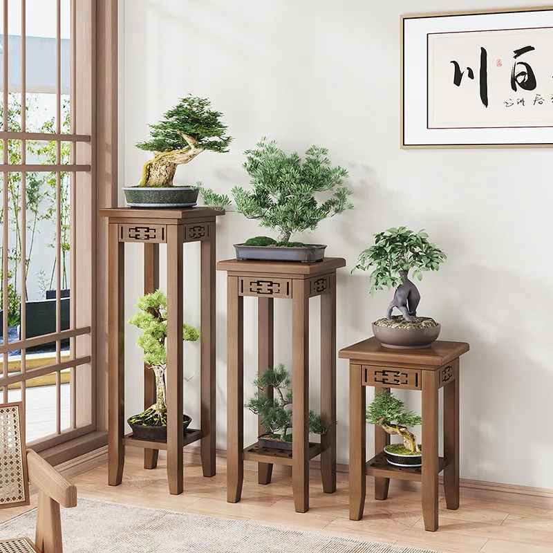 Indoor Floor-standing Plant Shelves Solid Wood Chinese-style Plant Shelves Modern Retro Outdoor Furniture Rak Tanaman YSZWJ