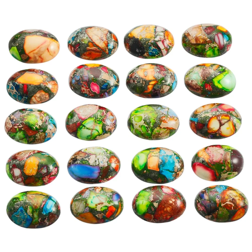 TUMBEELLUWA 1Lot (5Pc) Colorful Sea Sediment Jasper Oval Stone Cabochons Flatback Semi-precious CAB for Jewelry Making,18x25mm