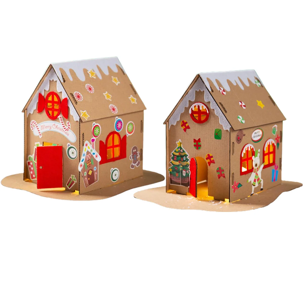 

2 Sets Cardboard Gingerbread House DIY Biscuit Material Kit Homemade for Kids Accessories Mini Puzzles