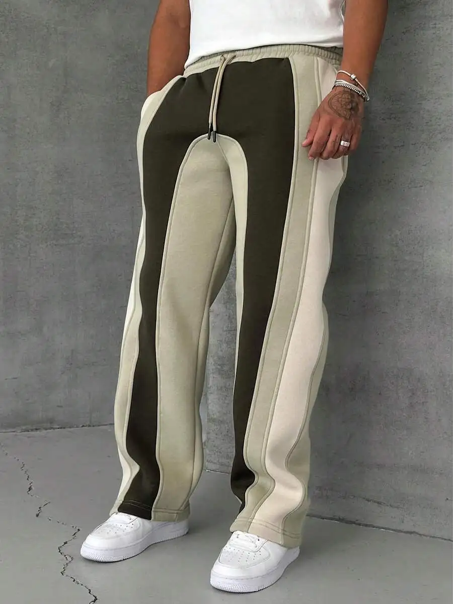 Men's Casual Color Block Patchwork Long Pants, Fashionable For Summer, Fall