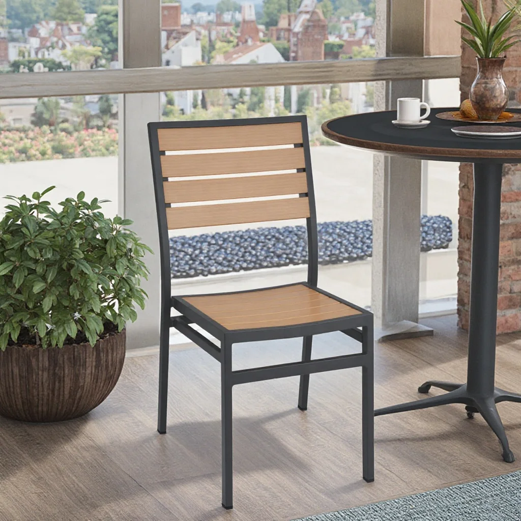 Modern Villa Outdoor Waterproof Dining Set Teak 1.8mm Dual-Rib Aviation Aluminum Frame 304 Stainless Steel Hardware