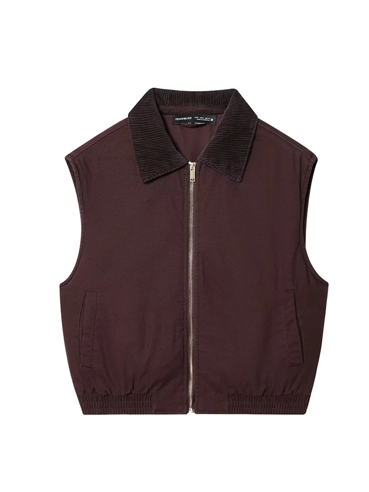

2025 Women's Cropped Waistcoat Fashion Spliced Collar Zipper Vest Vintage Sleeveless Loose Vest Coats Female Casual Tops