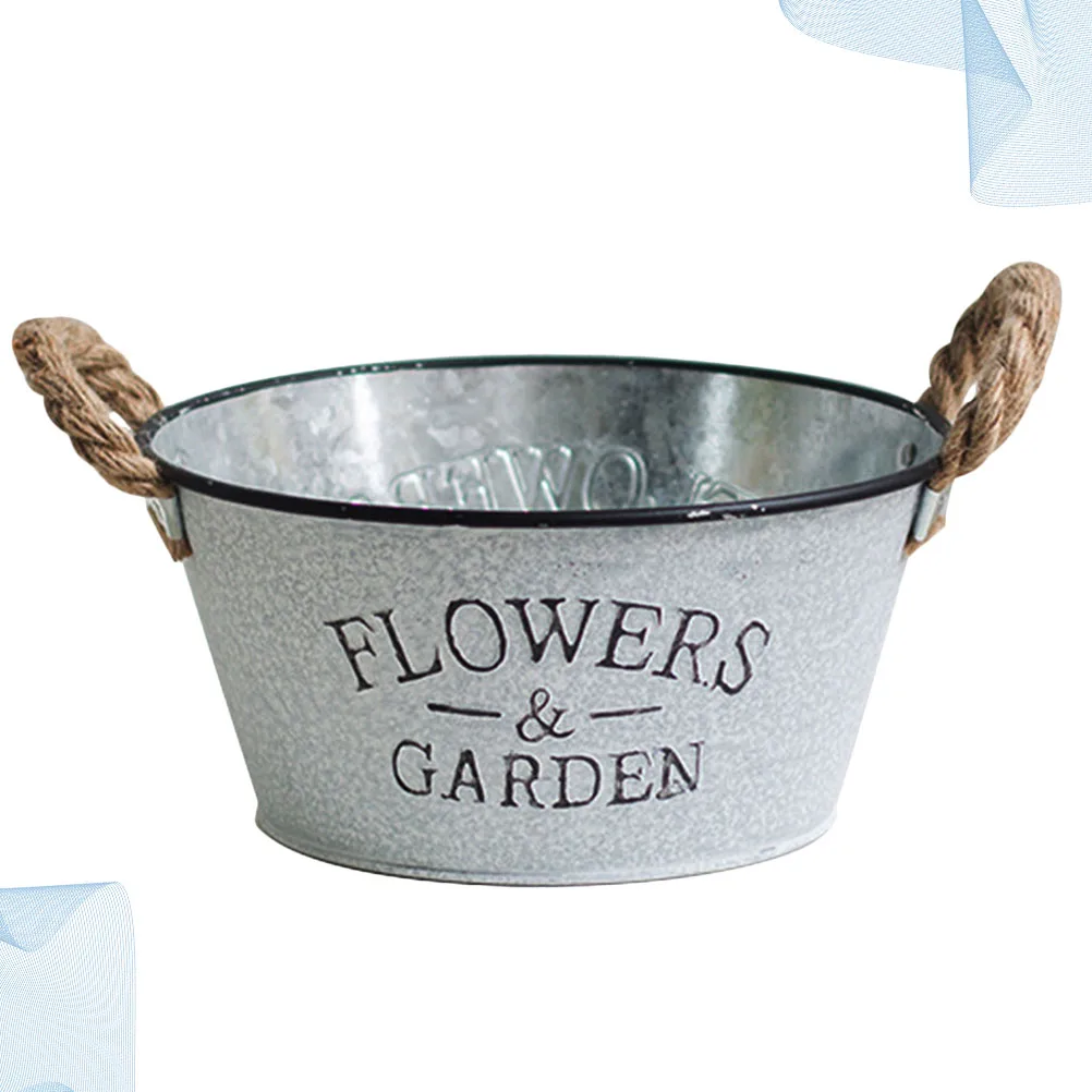 1pc Iron Flower Tin Plant Pail Gardening Container Vintage Style Gardening Bucket Metal Bucket Garden Tool Planter
