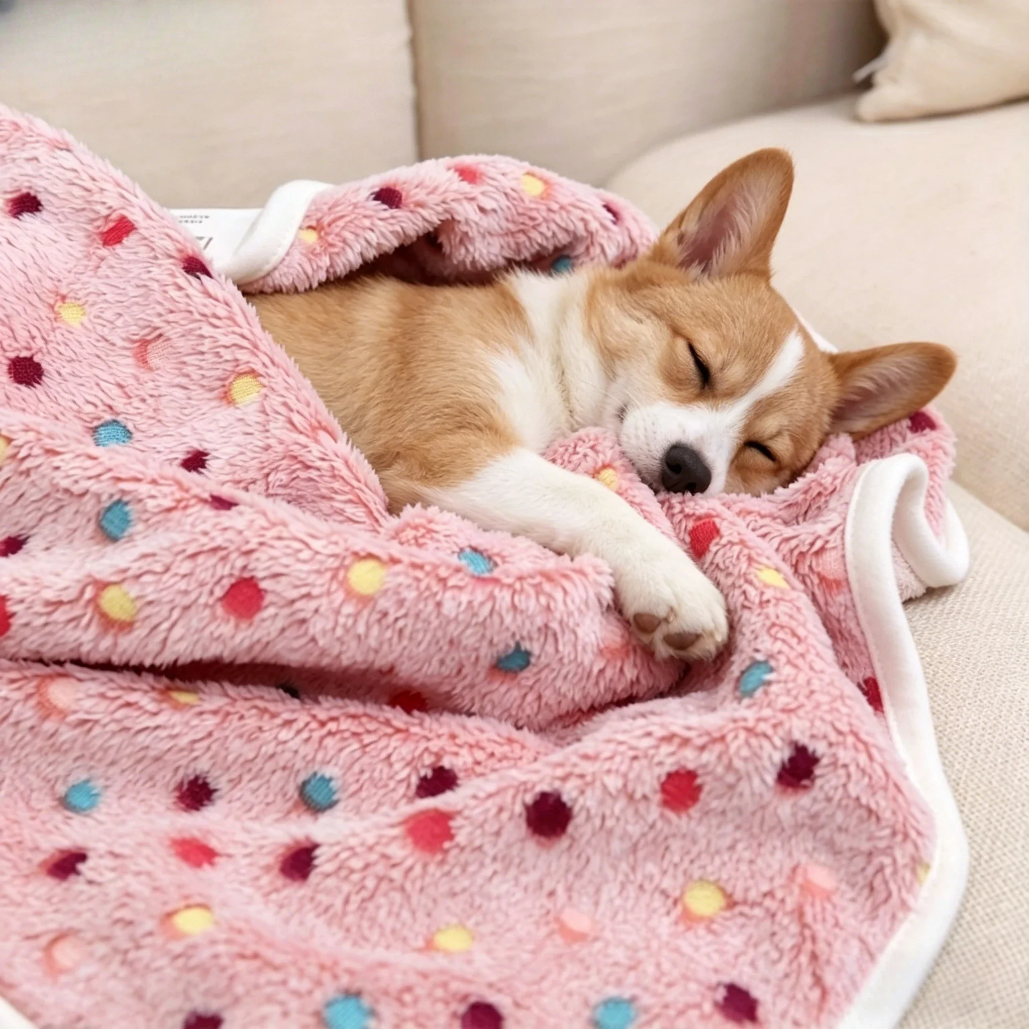 KEMORELA Weiche Flauschige Haustierdecke mit Niedlichem Punktmuster, Gemütliches Warmes Bett für Katzen und Hunde, Kleine bis Große Größen, Mattenbezug, Haustierzubehör – Detail 9