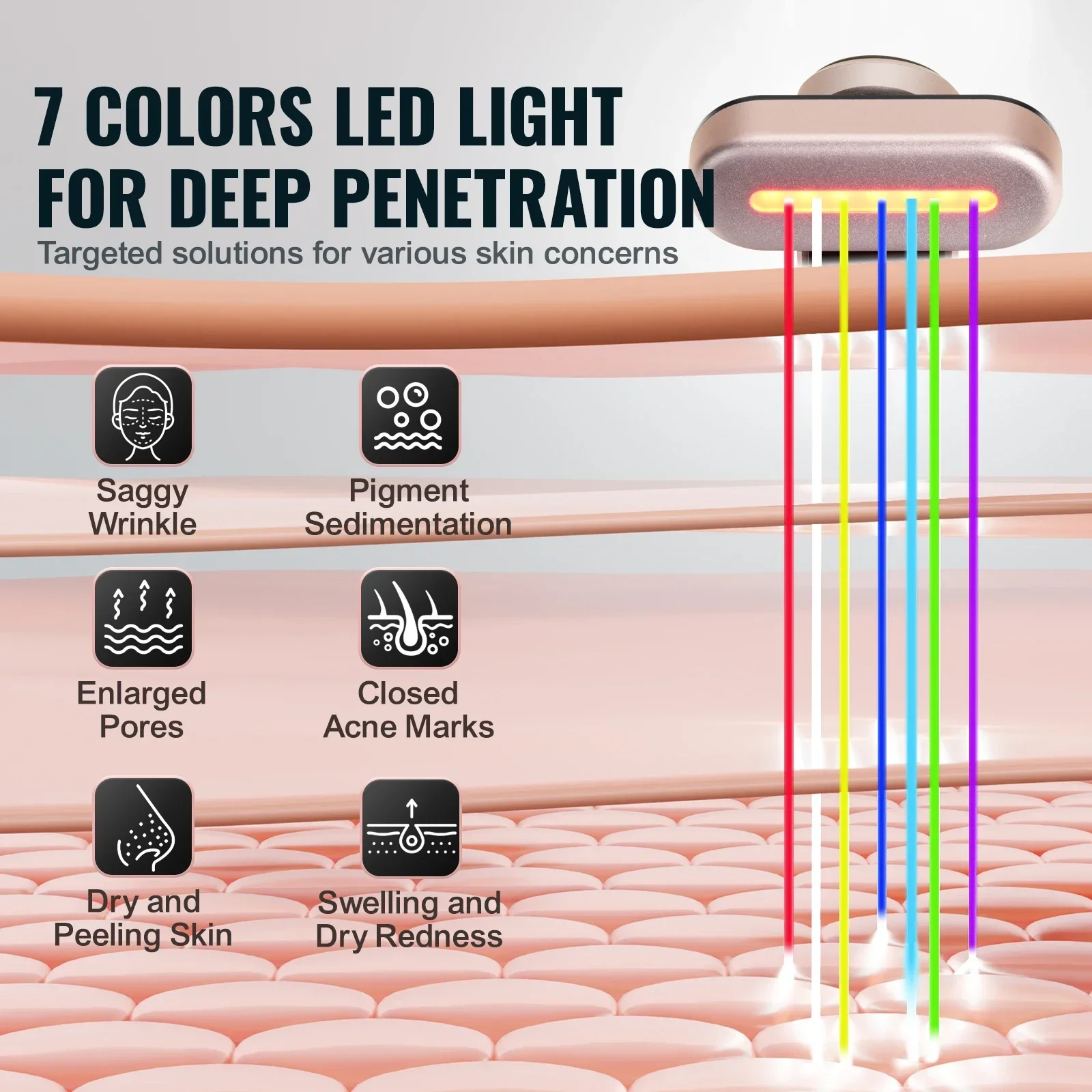 7Color LED Facial Wand Red Light Therapy Device With Heatig Therapy Microcurrent Vibrating Massage, Portable LED Beauty Wand 4