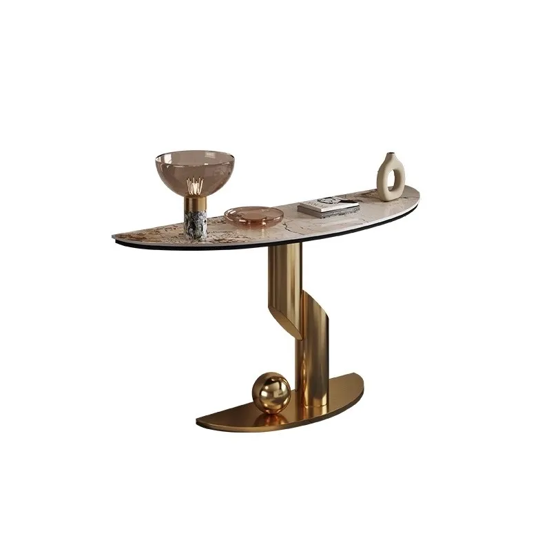 

Light luxury creative rock slab household entrance table counter against the wall minimalist art semicircular simplicity