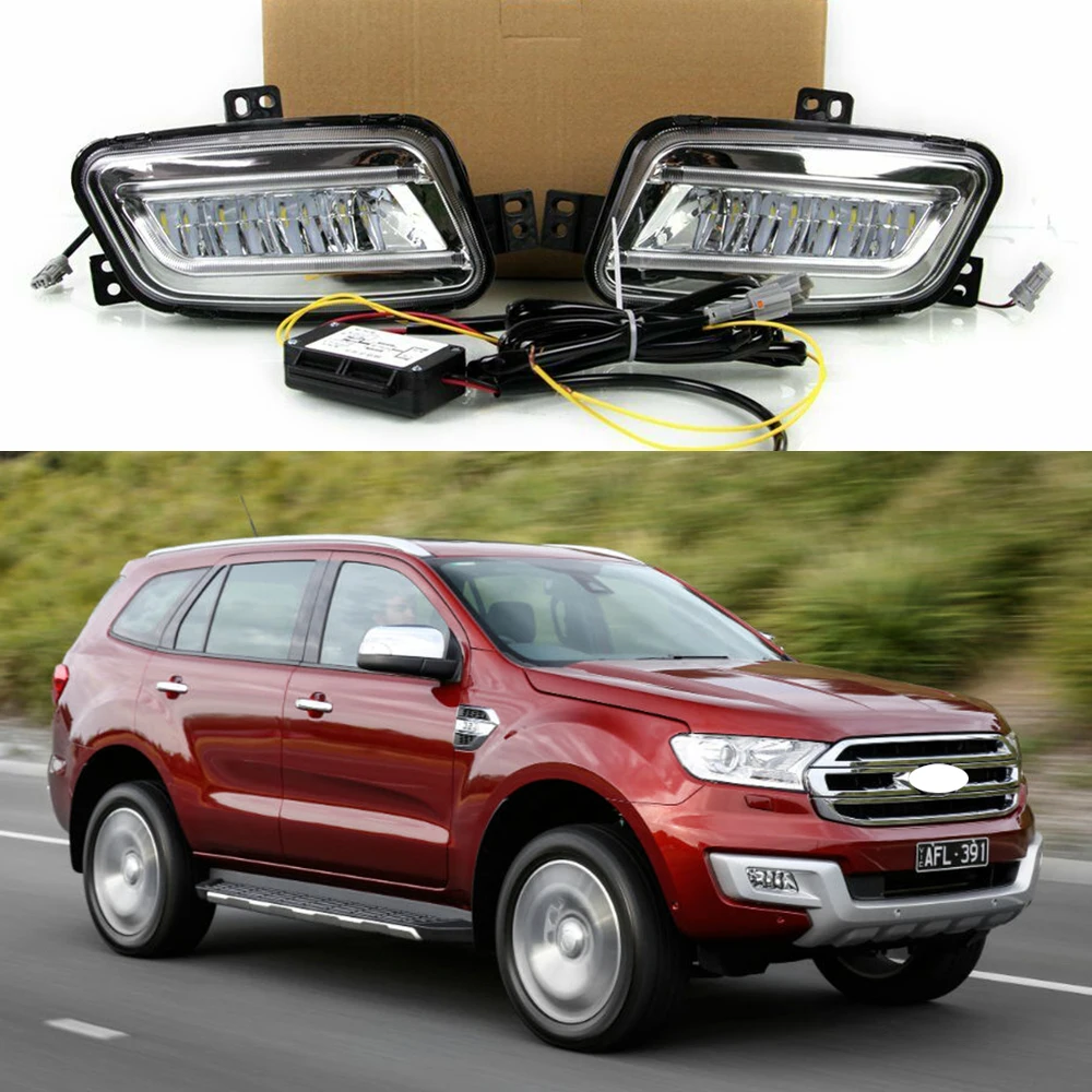 

LED DRL Car Daytime Running Light Front Fog Lamps Assembly with Turn Signal Accessories For Ford Everest 2016 2017 2018 2019