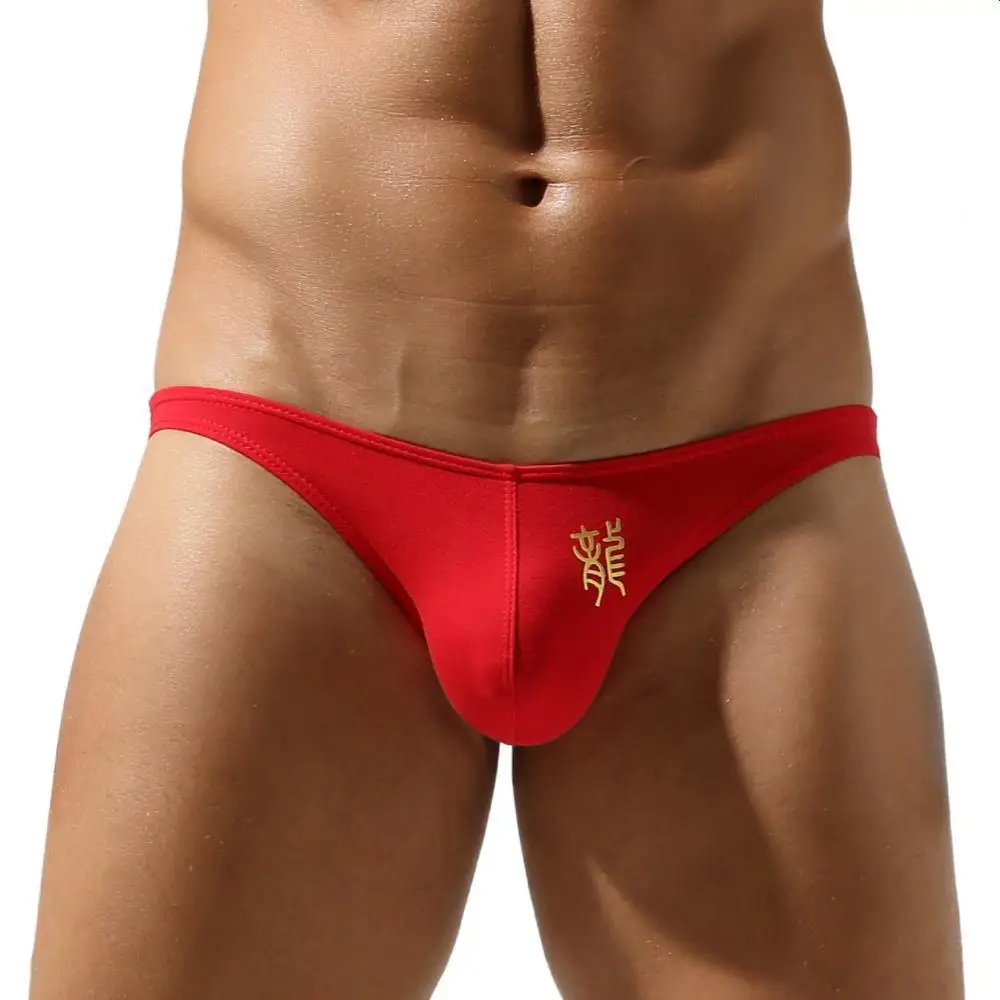 SEOBEAN 2024 New Men\'s Briefs New Year Red Cotton Underwear Men Sexy Panties Kanji Dragon Underpants Briefs for Men