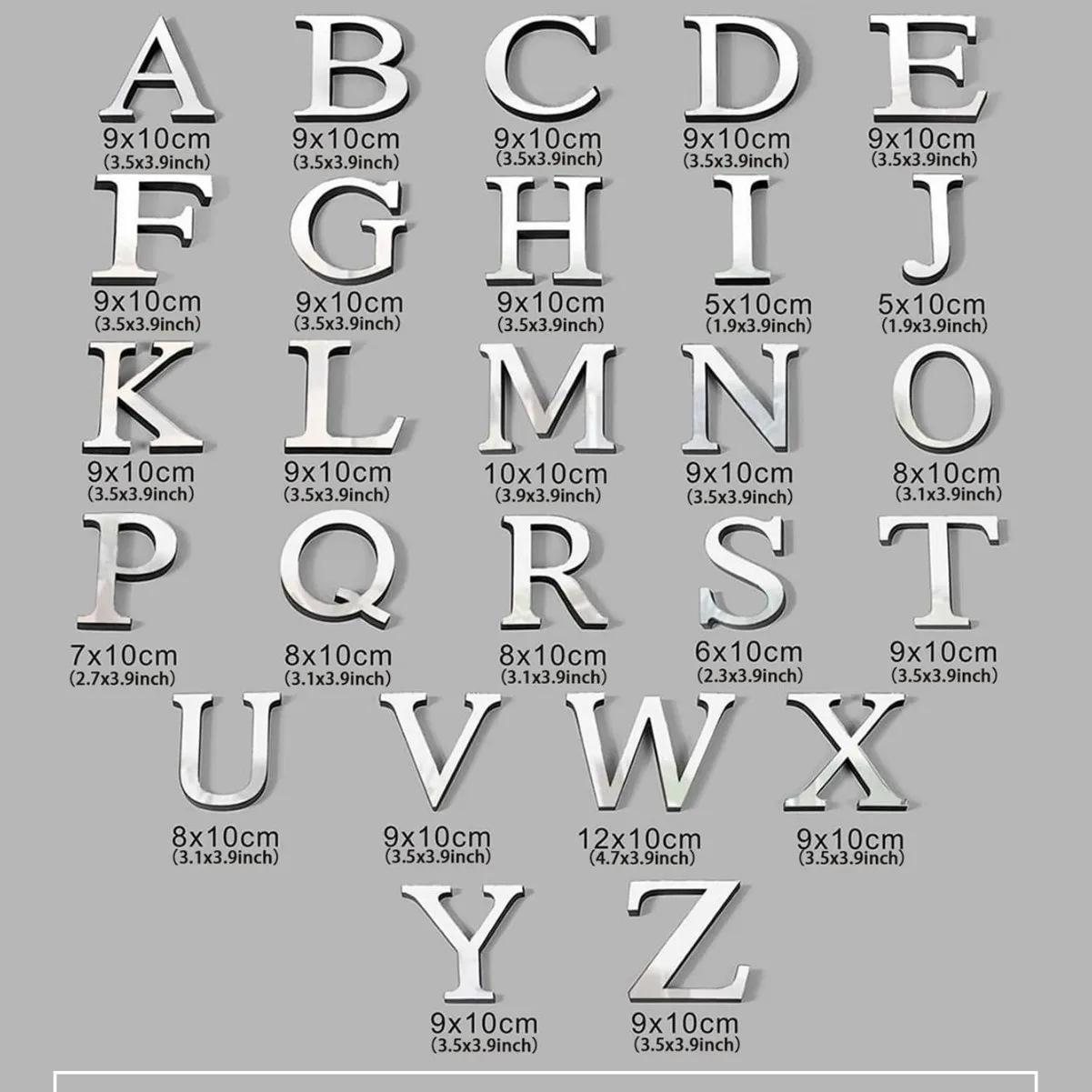 English letter acrylic mirror wall sticker, multi-color self-adhesive digital letter acrylic wall sticker