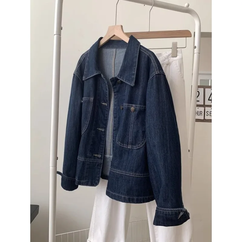 Manteau de finition en Denim pour femmes, rétro, Simple, confortable, ample, Design décontracté, mode avancée, doux, Niche, polyvalent, slim, printemps automne