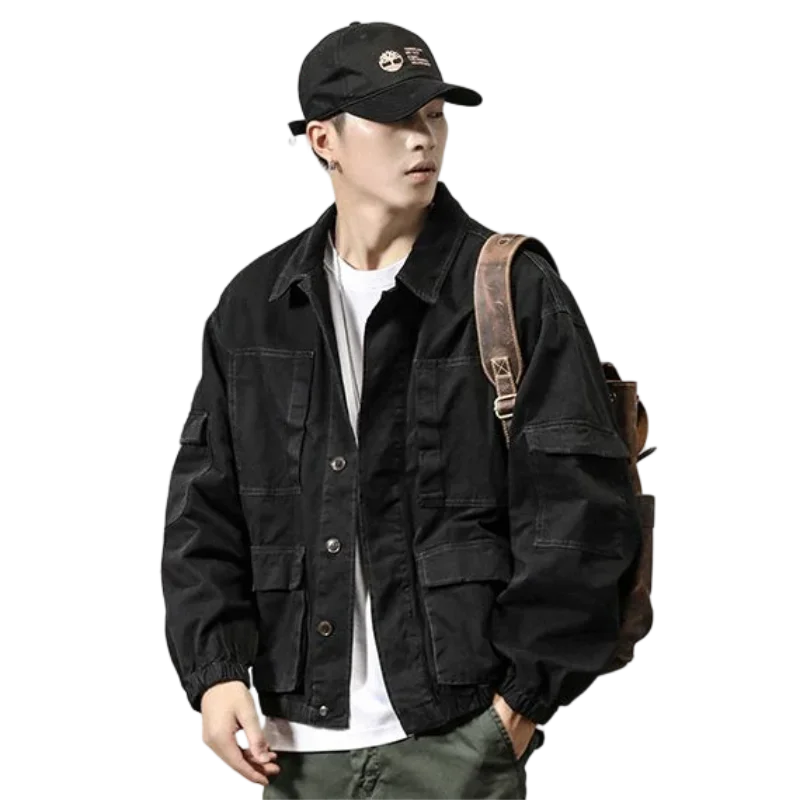 2023 Maden Vintage Paris Buckle Jackets for Men Loose Cotton Solid Coat Workwear Casual Fashion Man Clothing