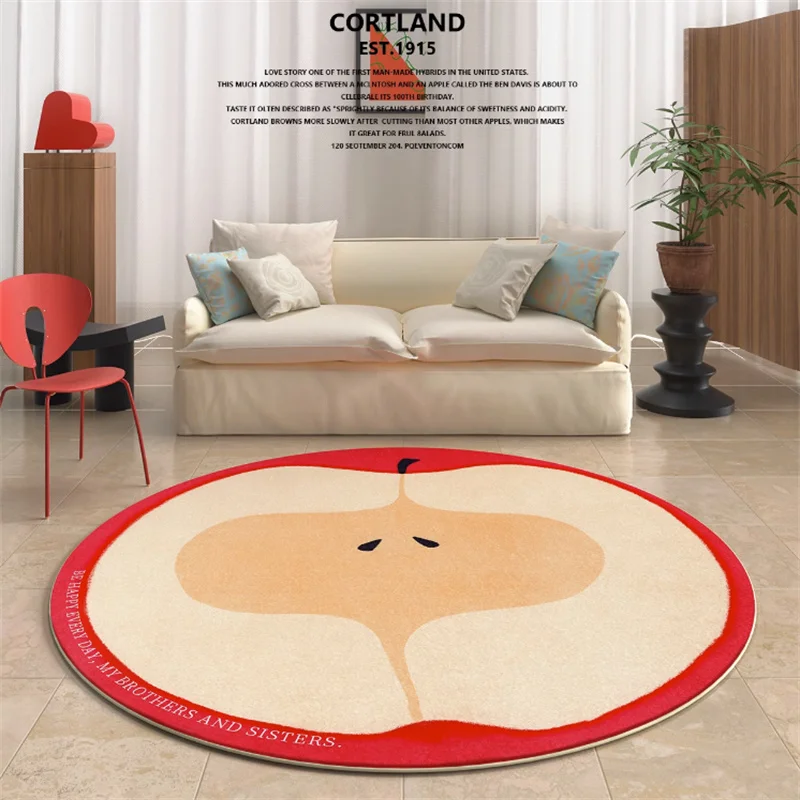 

Cartoon Apple Round Carpet Ins Simple Children's Room Baby Crawling Soft Carpets Creative Study Room Cloakroom Large Plush Rug