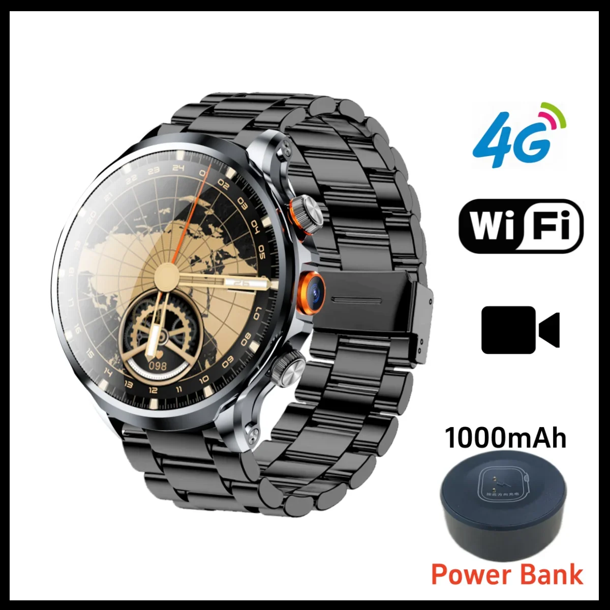 

2024 Premium 4G Smartwatch 1.95 IPS Screen 128GB ROM 1100mAh Battery 500W Camera GPS & WIFI Heart Rate Monitor Download Apps