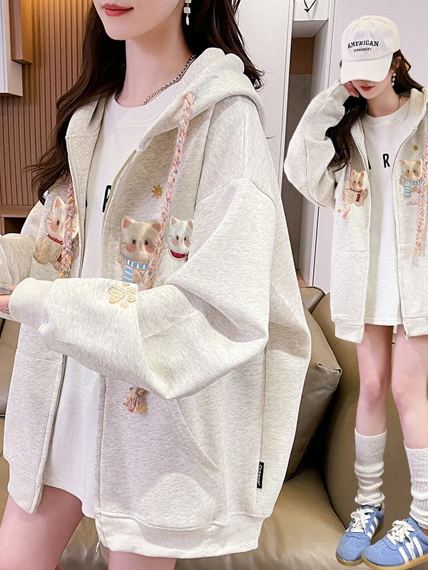 American Style Loose Baseball Jacket Women's Hoodie Outerwear Spring Autumn Winter High School Students Lazy Style Coat