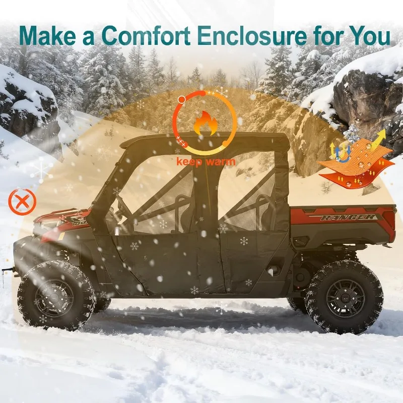 حاوية أبواب جانبية ناعمة Ranger XP 1000 4 متوافقة مع Polaris Ranger XP 1000 Crew 4 مقاعد 2019-2025 باب جانبي مع