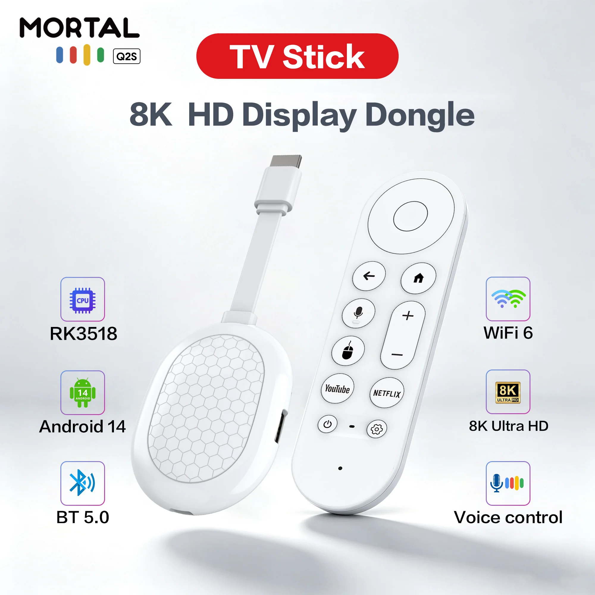 TV Stick Q2S Smart Android TV 8k HD RK3518 Quad Core Dual Band WiFi2.4G/5G Portable Stream Media Player Netflix Smart TV  Dongle