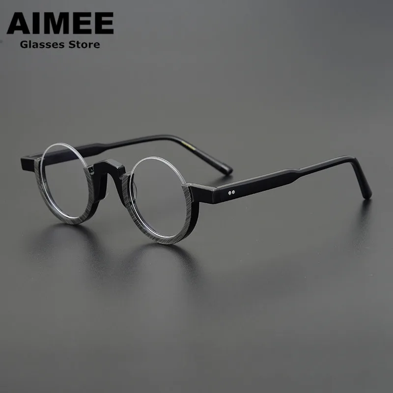 Lunettes rondes Vintage japonaises faites à la main pour hommes et femmes, demi-monture en acétate, sur Prescription, à la mode, optique-lunetterie, nouveau