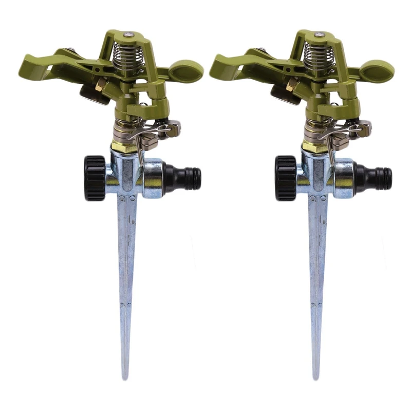 

2X 360 Degree Rotary Irrigation Sprayer Sprinkler For Lawn Garden Yard Golf Grass Metal Impulse Spike Hose Sprinkler