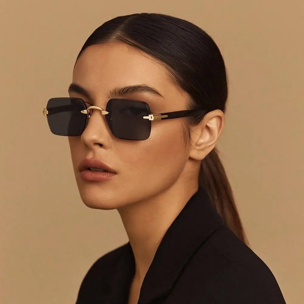 

Party Retro Frameless Polarized Sunnies Eyewear Lightweight Square Frame Sunglasses HD PC Anti-UV Glasses Women