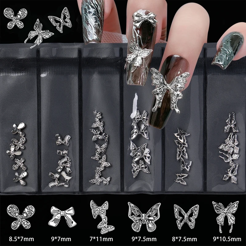 1 Pack 3D Silver Alloy Butterfly Heart Bowknot Metal Charm Gliter Nails DIY Manicure Decoration Nail Art Jewelry Decor