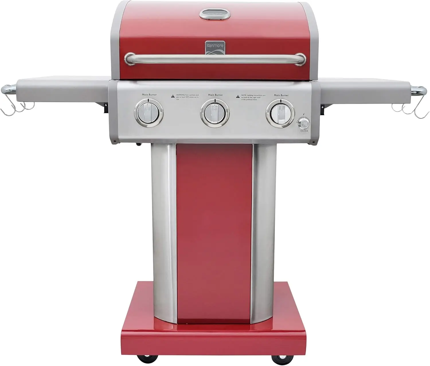 3-Burner Outdoor BBQ Grill | Liquid Propane Barbecue Gas Grill with Folding Sides, PG-A4030400LD-RD, Pedestal Grill