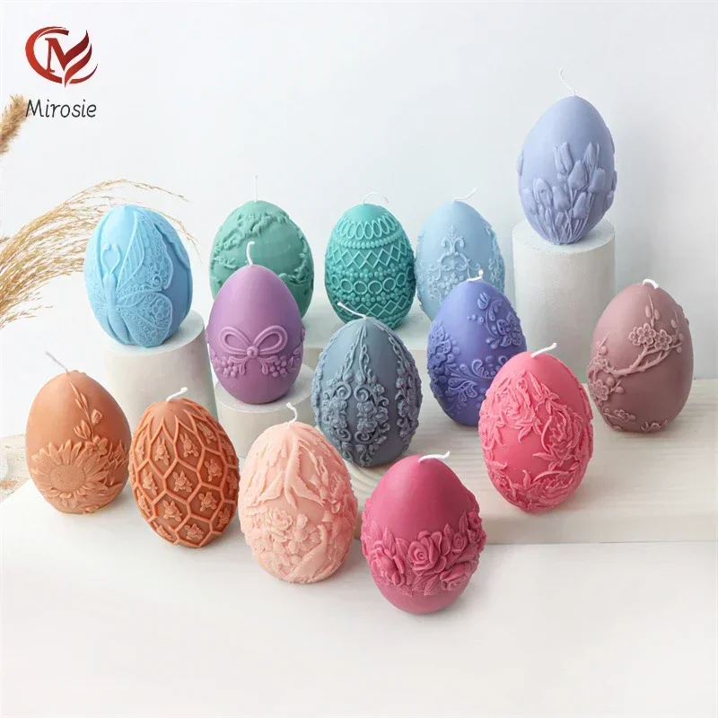 

Mirosie Easter Silicone Rose Tulip Candle Mold Embossed Pattern Easter Egg Mousse Fondant Cake Mold Cake Decorating Tools