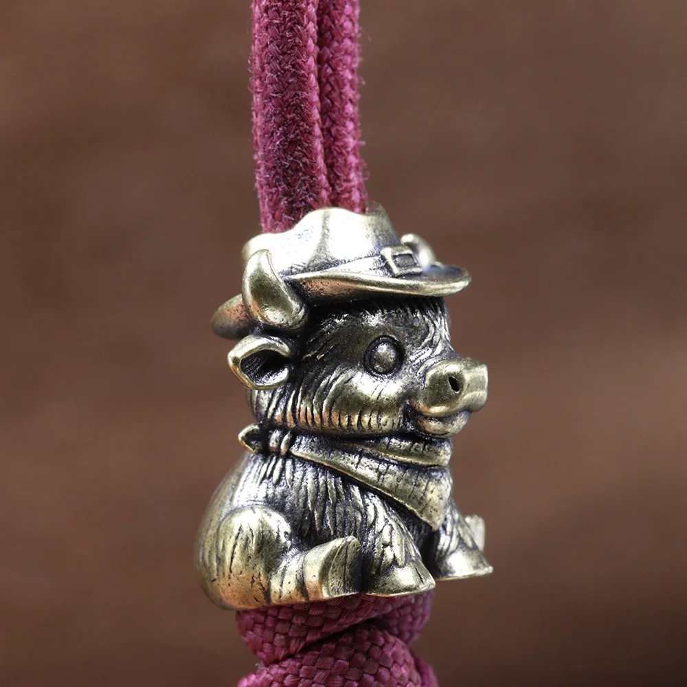 Western Cowboy Ox Brass Knife Bead EDC DIY Paracord Bracelet Lanyard Pendant Accessories Outdoor Tool Hanging Charms Decorations