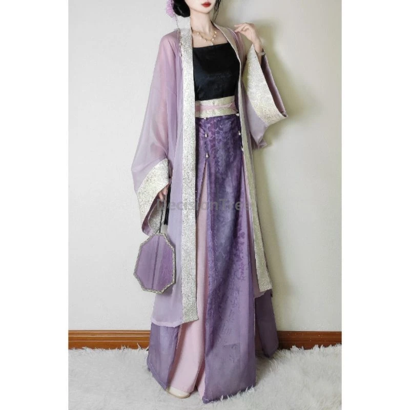 Chinese Traditional Lady Cosplay Costume Ancient Song Dynasty Hanfu Dress Spring Summer 3pcs Purple Sets Stage Performance Hanfu
