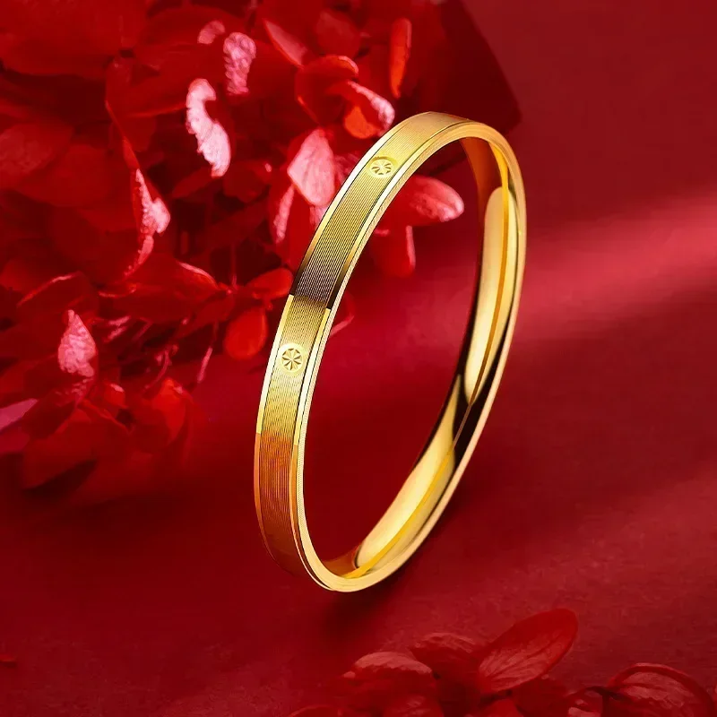 

9999 real gold 24K yellow gold Star bracelet plain ring diamond pattern bracelet female